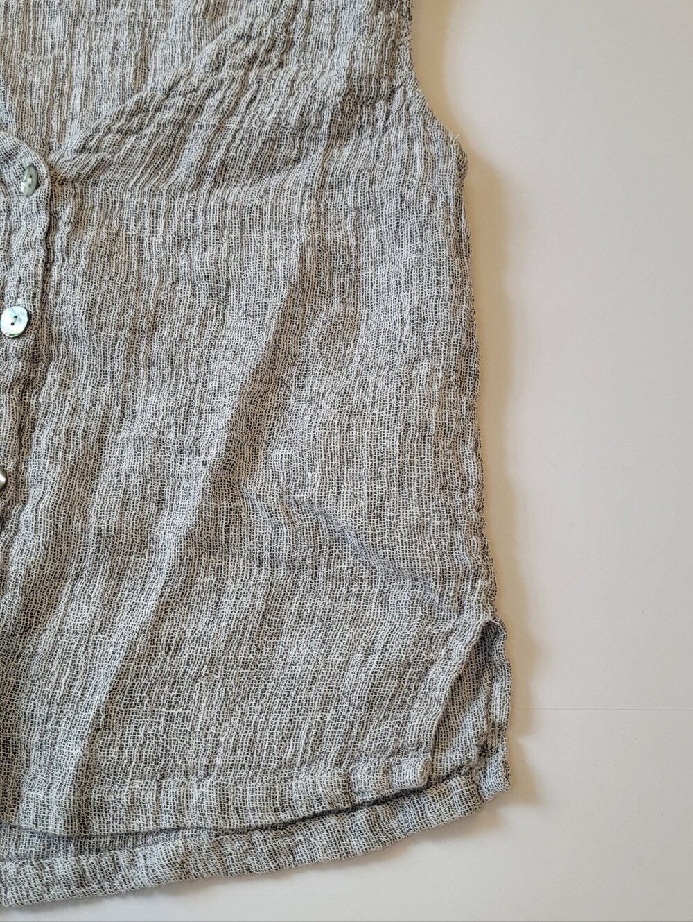 Tahari 100% Linen V-Neck Button Front Crop Vest Top Grey White XS - Picture 8 of 11